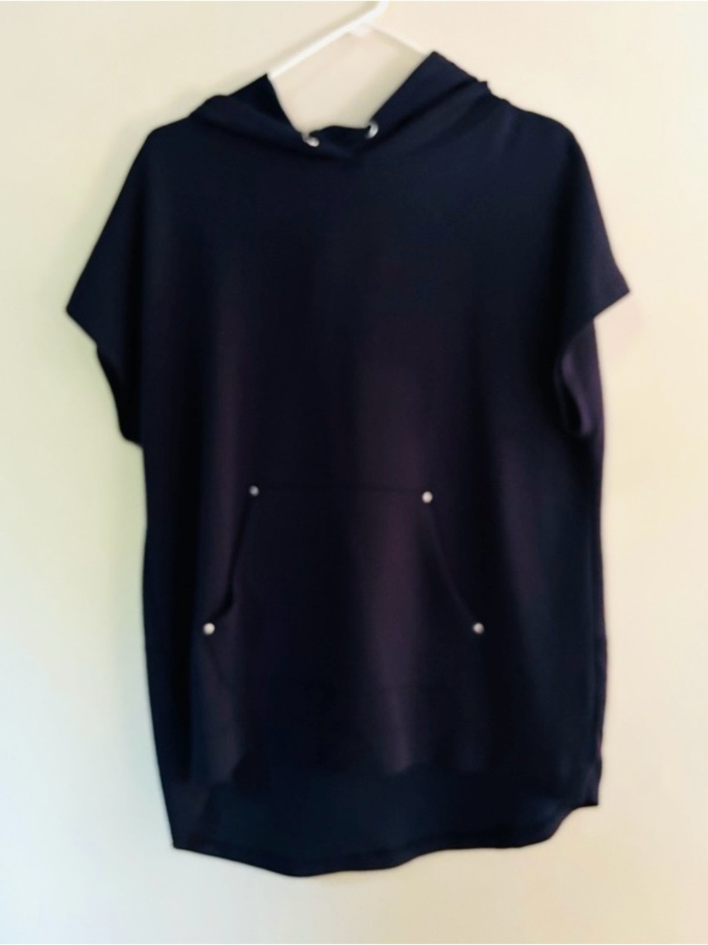 Elie Tahari Navy Blue Short Sleeve Pullover Hoodie Sweatshirt Size M